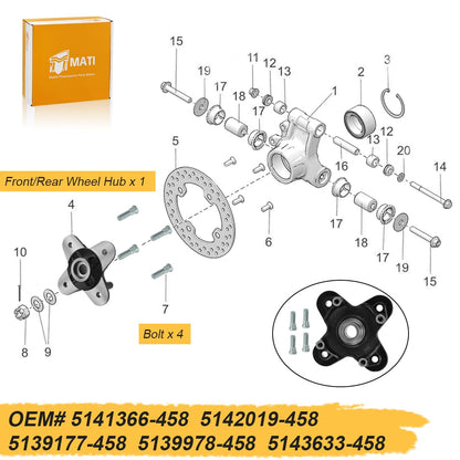 Front/Rear Wheel Hub For Polaris RZR 900 4/S 1000 S/S4 General 1000 Scrambler Sportsman 1000 XP S 5141366-458