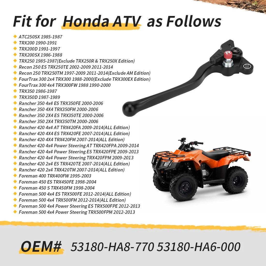 Left Hand Parking Brake Lever Assy For Honda ATC250S TRX200 D/SX TRX250 TE/TM TRX350 53180-HA8-770