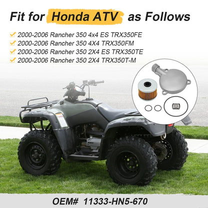 Oil Filter Cover & Oil Filter & Spring O-Ring For Honda TRX350 FE/FM/TE/TM Rancher 350 2x2/4x4 2000-2006 11333-HN5-670