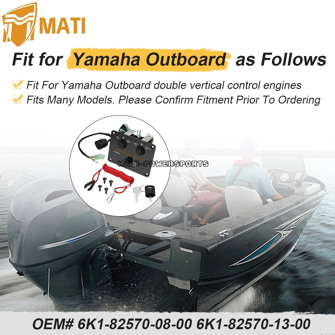 For Yamaha Outboard Dual Motor Key Switch Panel Kit 6K1-82570-08-00 Includes Emergency Kill Switch & Lanyard  Twin Engine Control