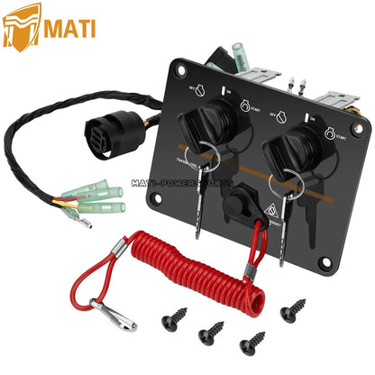 For Yamaha Outboard Dual Motor Key Switch Panel Kit 6K1-82570-08-00 Includes Emergency Kill Switch & Lanyard  Twin Engine Control