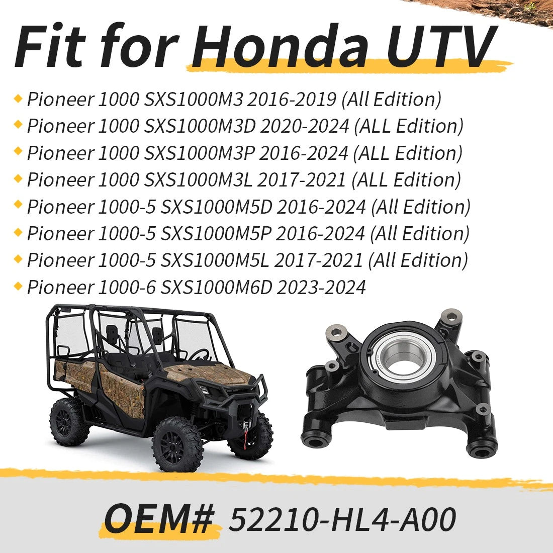 Rear Right Knuckle Kit For Honda Pioneer 1000 SXS1000M3/M5/M6 2016-2024 52210-HL4-A00