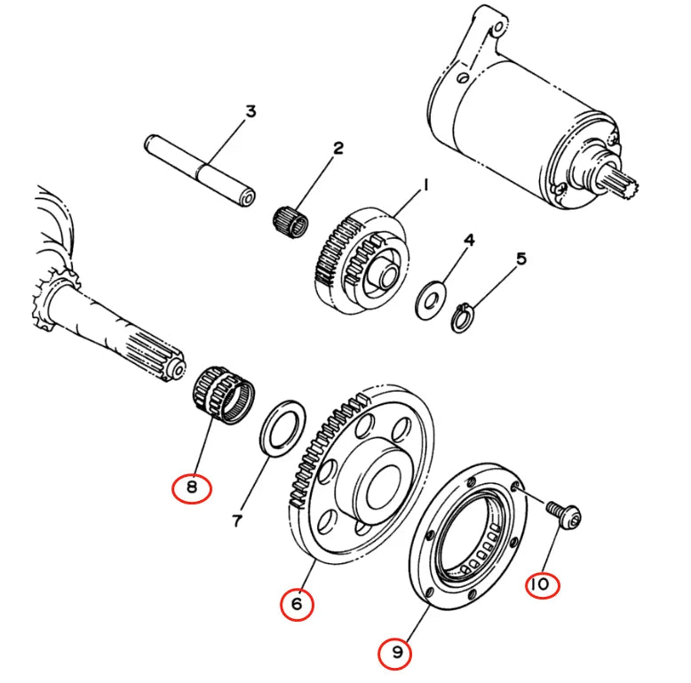 Starter Starting Clutch One Way Gear Bearing Gasket for Yamaha Warrior Raptor Big Bear Wolverine Kodiak YFM350 YFM400 93310-225N0-00