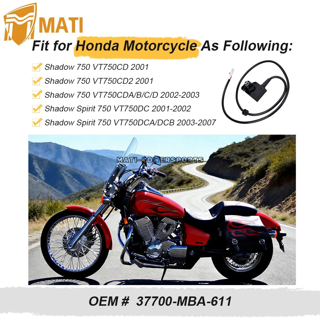 37700-MBA-611 Speed Sensor Speedometer Switch For Honda  VT750CD/DC Shadow 750 2001-2007