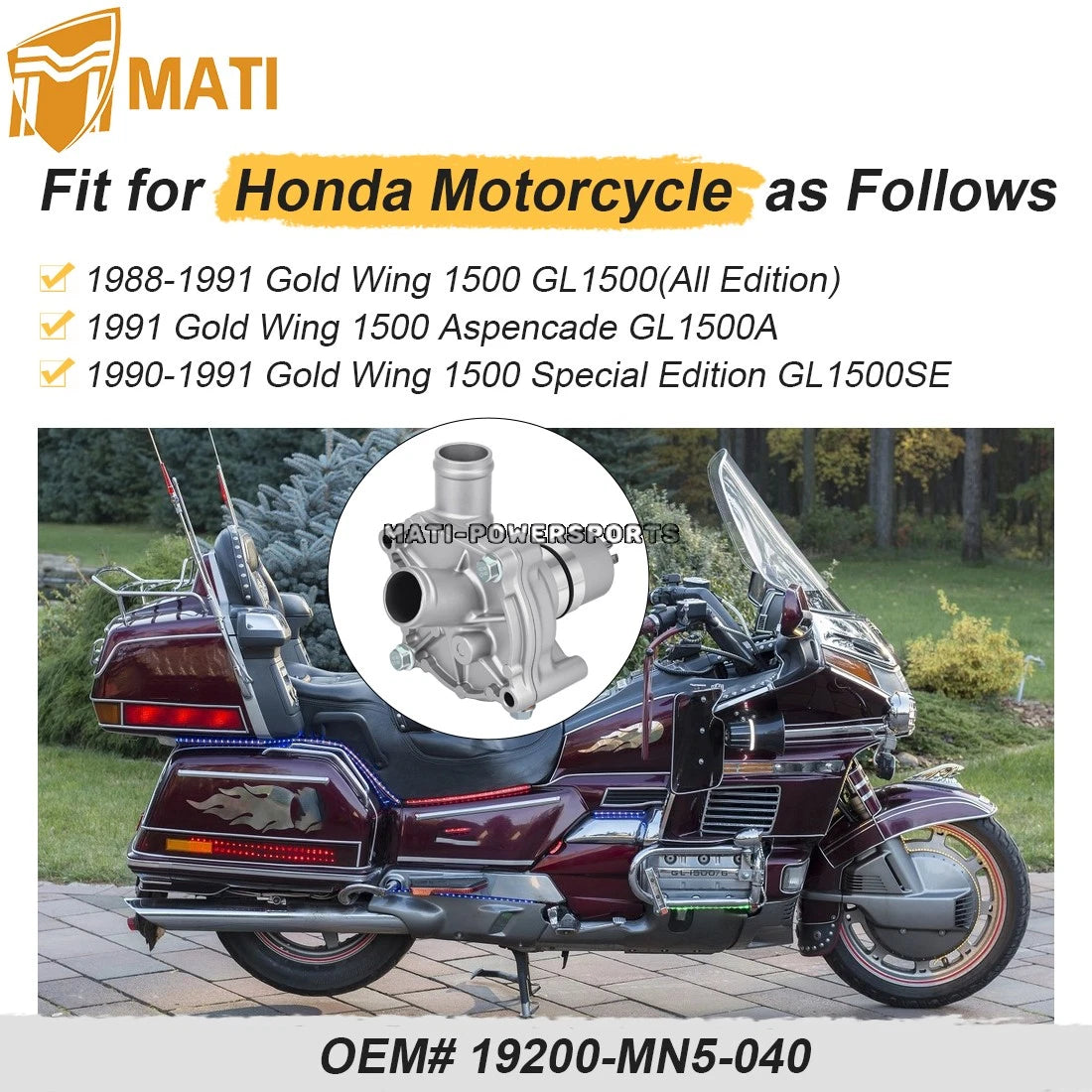 Water Pump Assy For Honda GL1500A/I/SE Gold Wing 1500 1988-1991 19200-MN5-040
