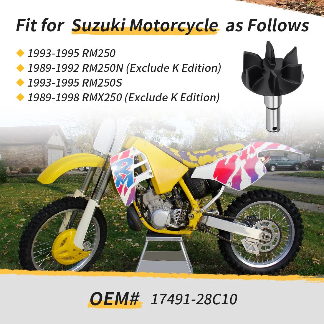 17491-28C10 For Suzuki RM250 RM250S RMX250 1989-1998 Water Pump Impeller Shaft