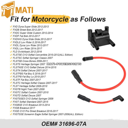 Ignition Coil & Spark Plug wire Cap For FXD FLD FXST FXSB FXSE Dyna Low Rider Super Glide CVO Softail Fat Boy  2007-2017 31696-07A