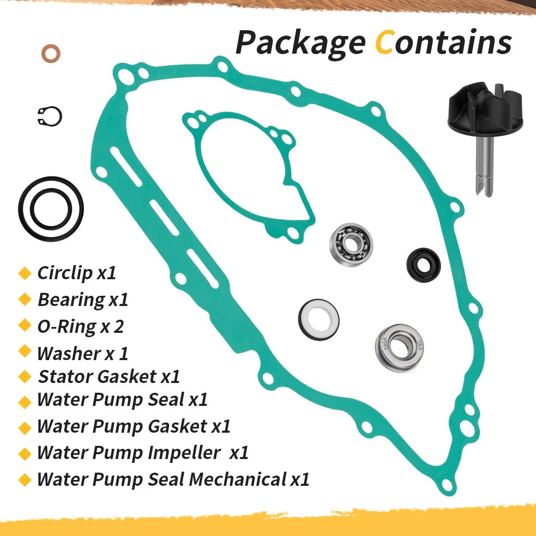 Water Pump Impeller Rebuild Repair Kit for Yamaha Viking Grizzly Kodiak Rhino 700 3B4-12450-00-00