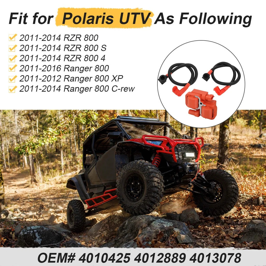 Ignition coil & Spark plug Wire Cap For Polaris Ranger 800 2011-2017 RZR 800 4/S 2011-2014 4010425