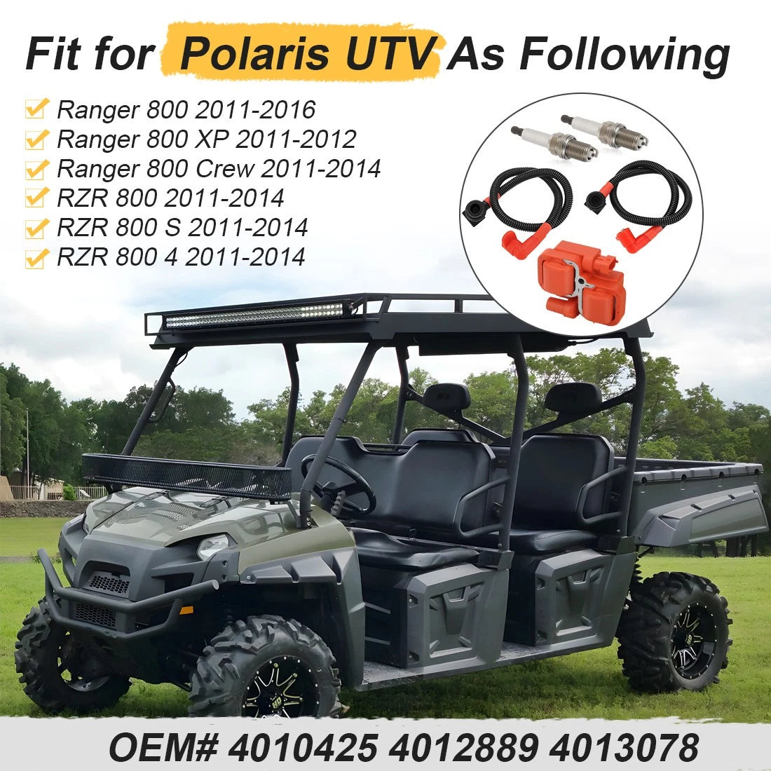 Ignition coil & Spark plug & Wire Cap For Polaris Ranger 800 2011-2017 RZR 800 4/S 2011-2014 4010425