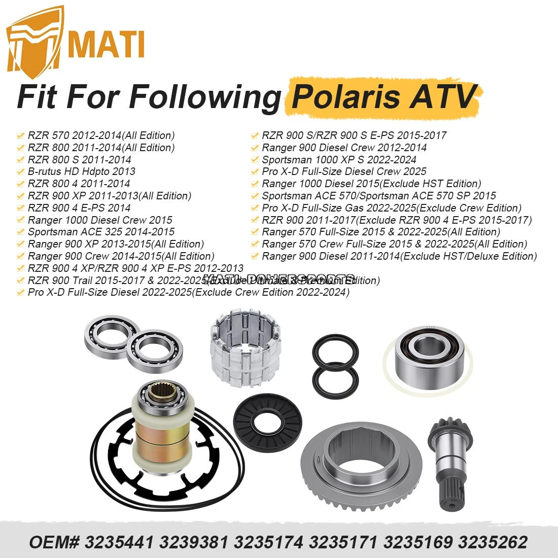 Front Differential Ring Kit & Output Hub & Roll Cage & Armature Plate For Polaris RZR Ranger Sportsman 570 800 900 1000 325 2011-2017