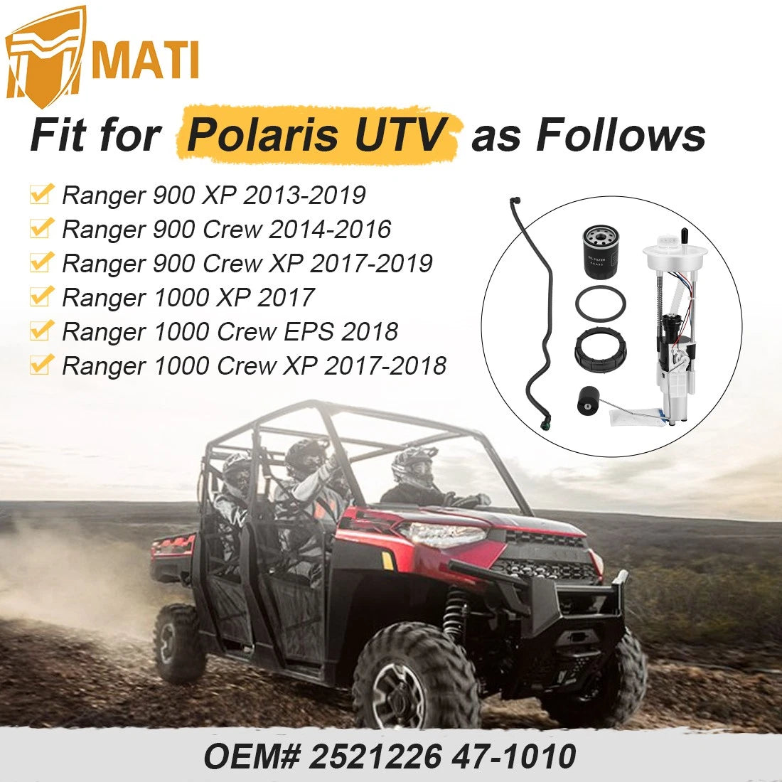 Fuel Pump & Line Assembly & Oil Filter For Polaris Ranger XP 900 1000 Crew 2013-2019 2521226 47-1010