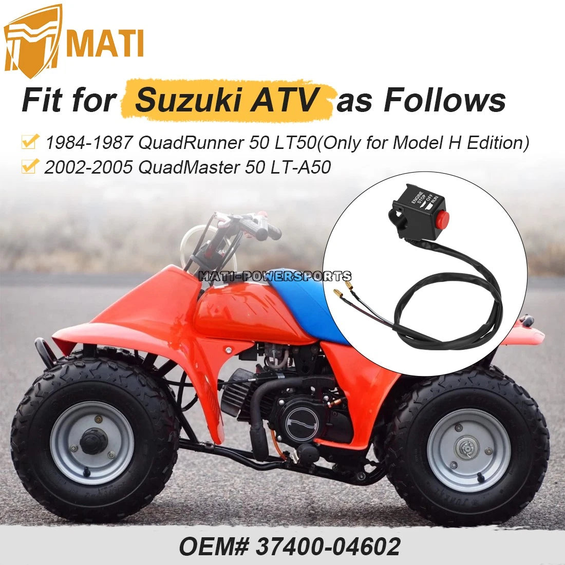 Left Kill Switch Assembly For Suzuki LT50 LT-A50 QuadRunner QuadMaster 50 37400-04602