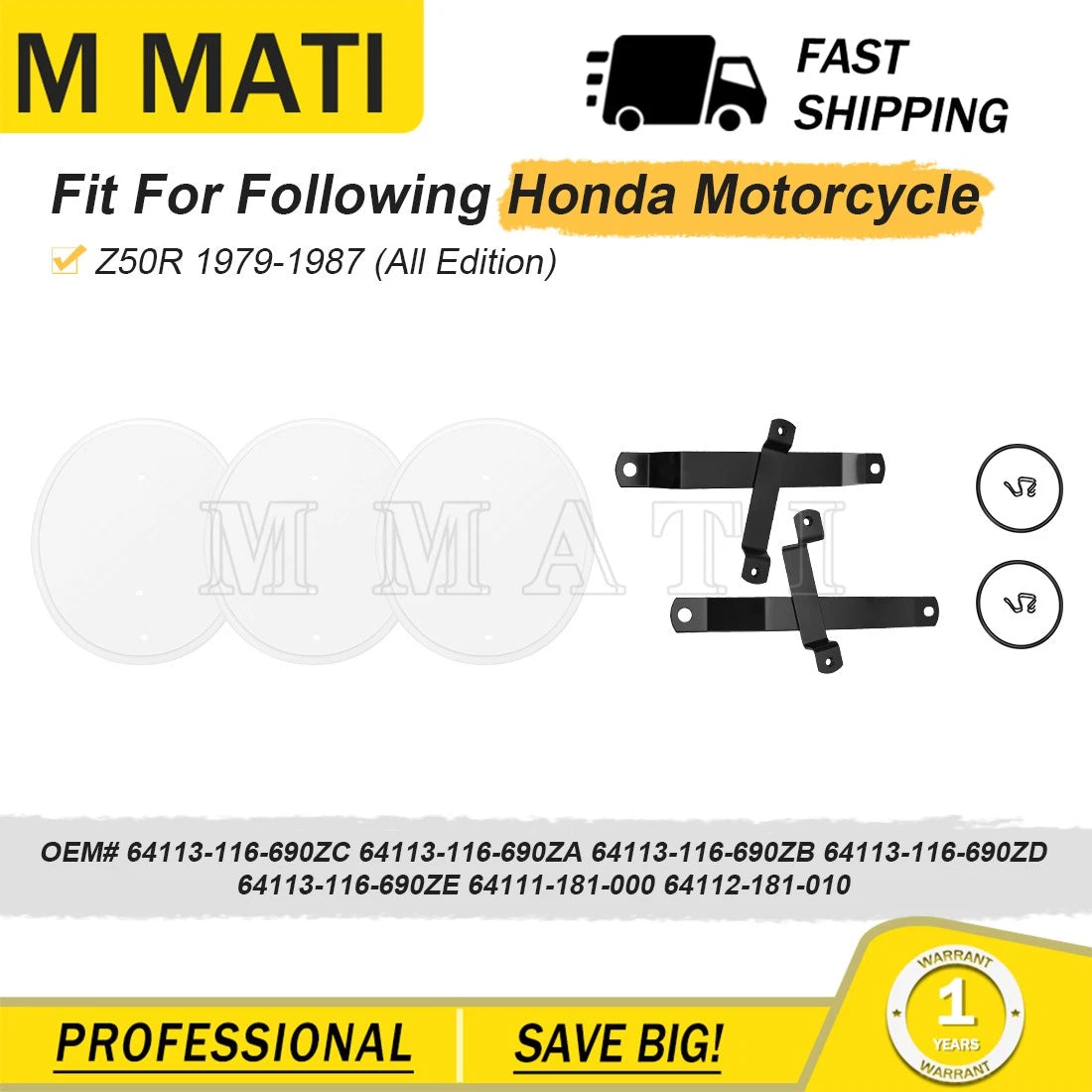 Red Yellow White Number Plate Kit For Honda Z50R 1979-1987 64113-116-690ZA White