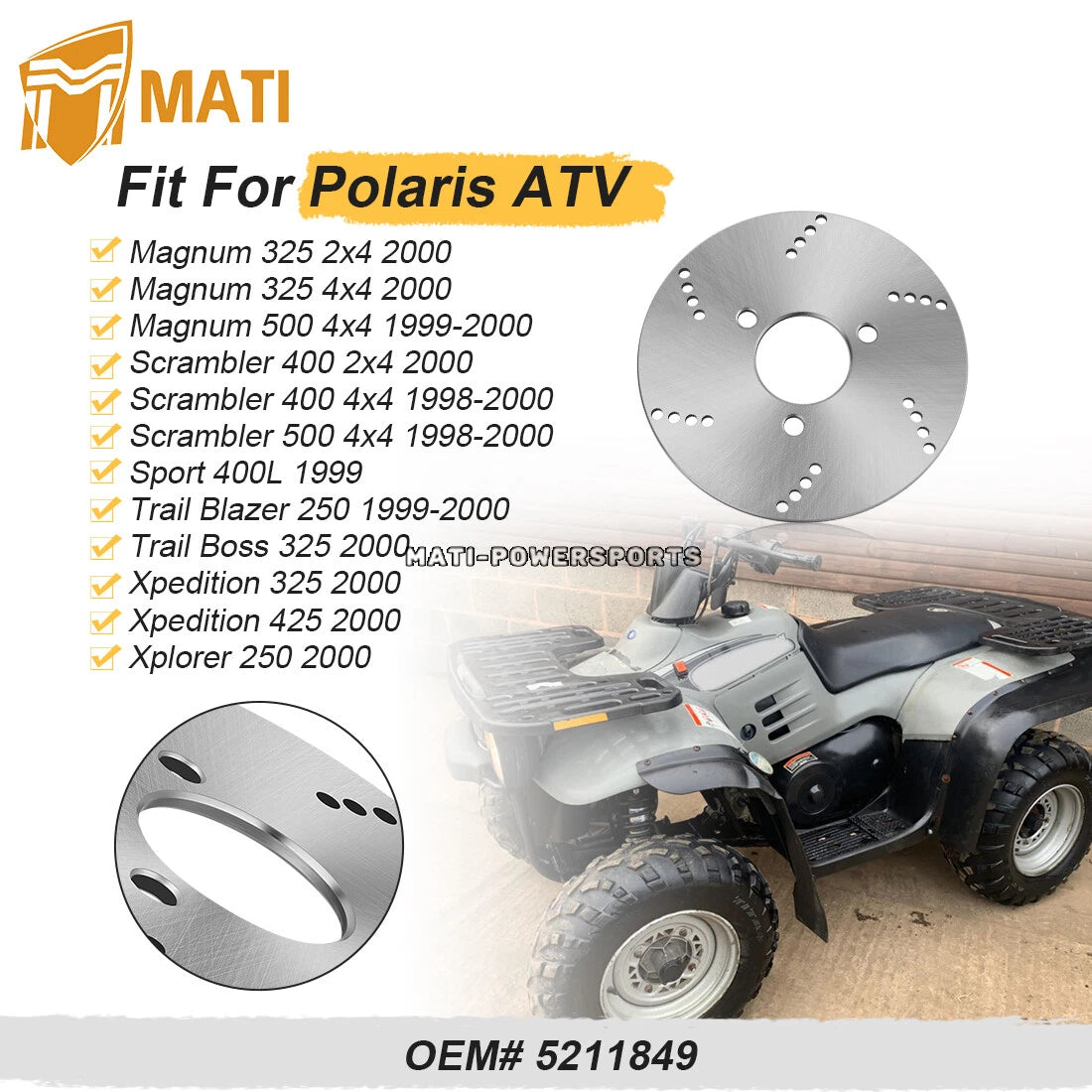 Rear Brake Disc Rotor for Polaris Magnum 325 500 Xpedition 325 425 Scrambler 400 500 Sport 400L 5211849