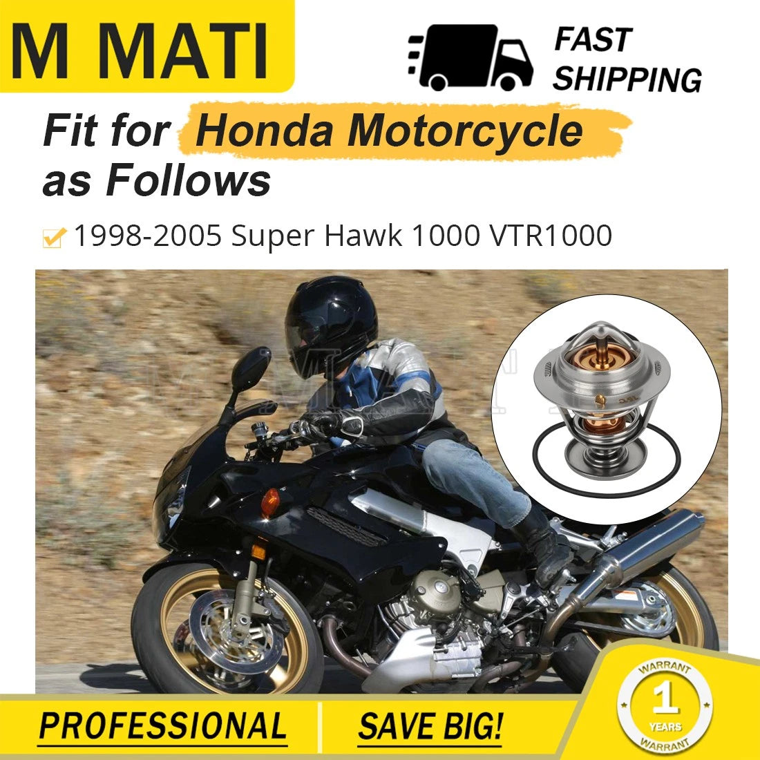 Thermostat & O - Ring For Honda Super Hawk 1000 VTR1000 1998-2005 19300-MBB-003