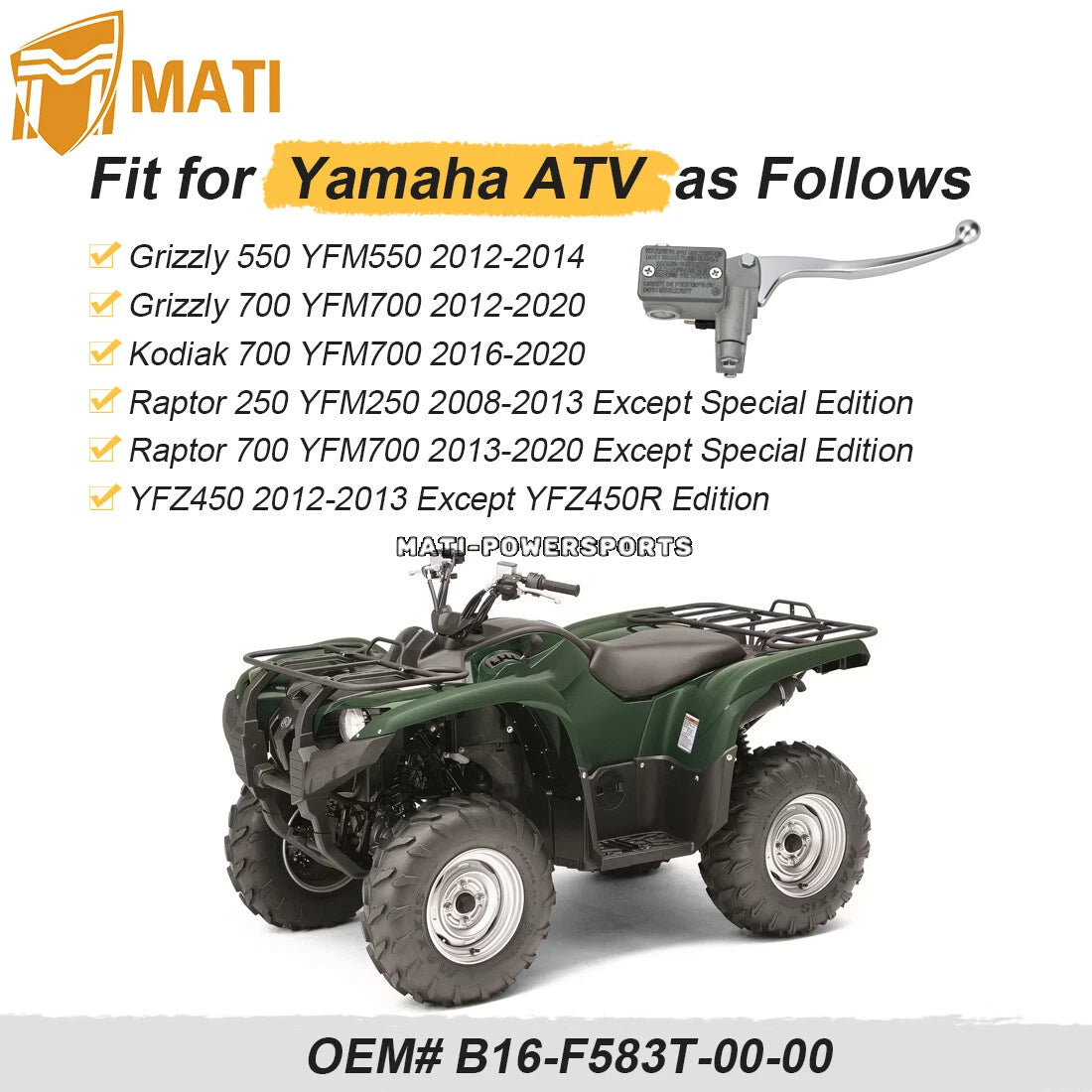 Front Right Brake Master Cylinder For Yamaha YFM700 YFM500 YFM250 3B4-2583T-11-00